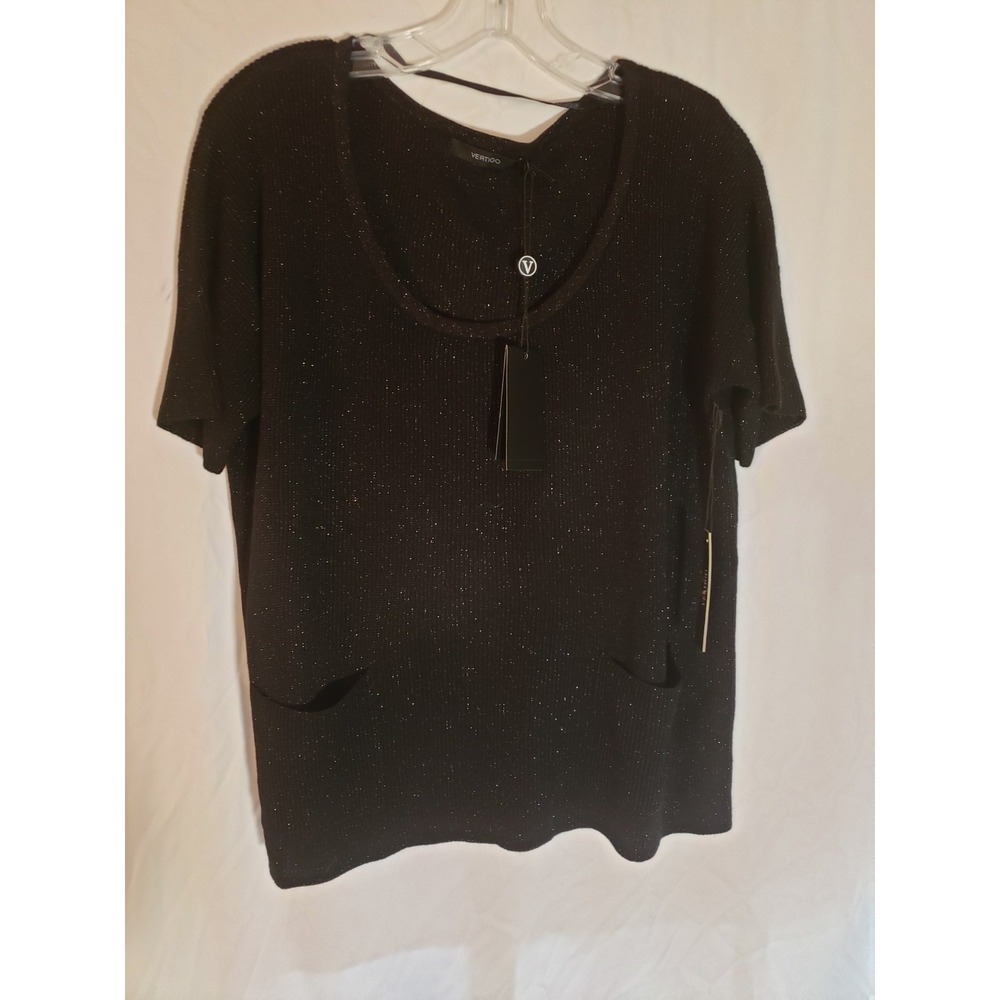 Women's Vertigo Black Sparkle Short Sleeve Sweater Size S